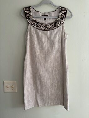 Dana buchman linen cotton blend sleeveless Embroidered Dress 4